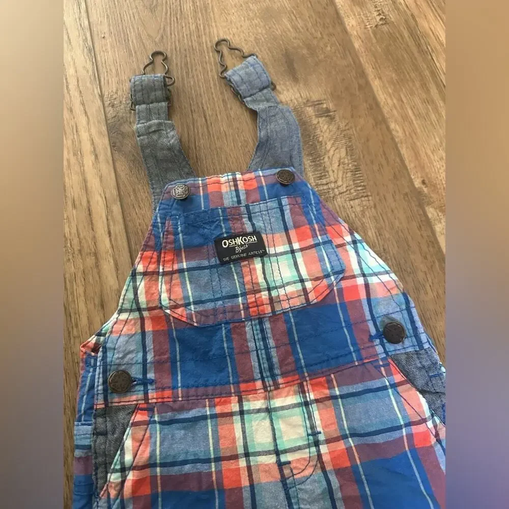 OshKosh B'gosh Colorful Plaid‎ Infant Overalls, Blue, White, Red, Patriotic, 6m
